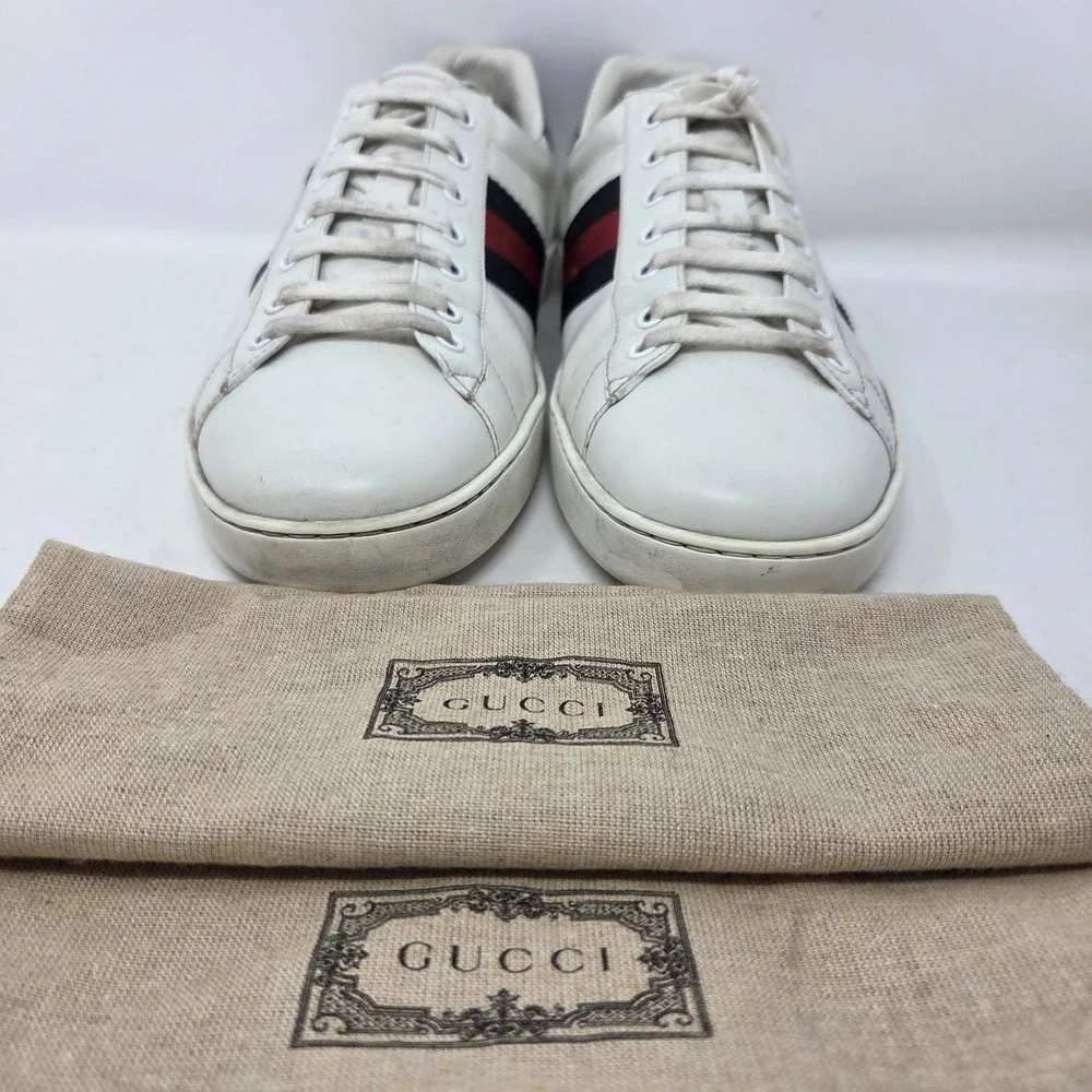 Gucci Ace Sneakers 386750 White Leather Low-Top Sneakers Men's Size 11